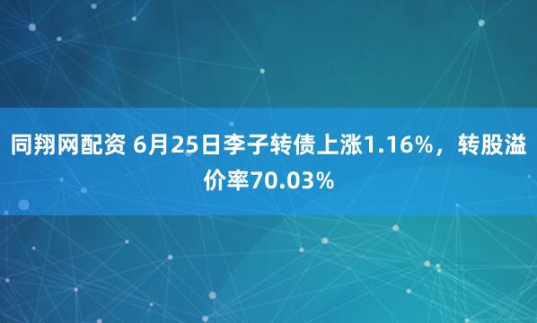同翔网配资 6月25日李子转债上涨1.16%，转股溢价率70.03%